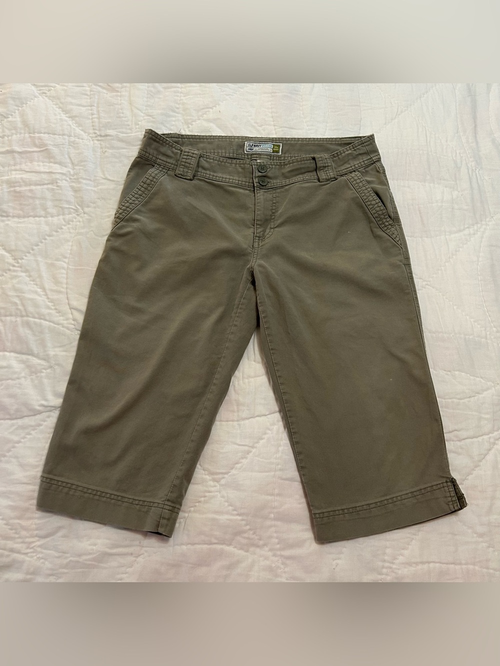 VTG Y2K Old Navy Capri Pants Low Rise Womens 12 Green Utility Crop Clam Diggers